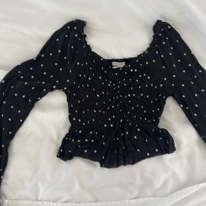 Urban outfitters black and cream polka dot blouse